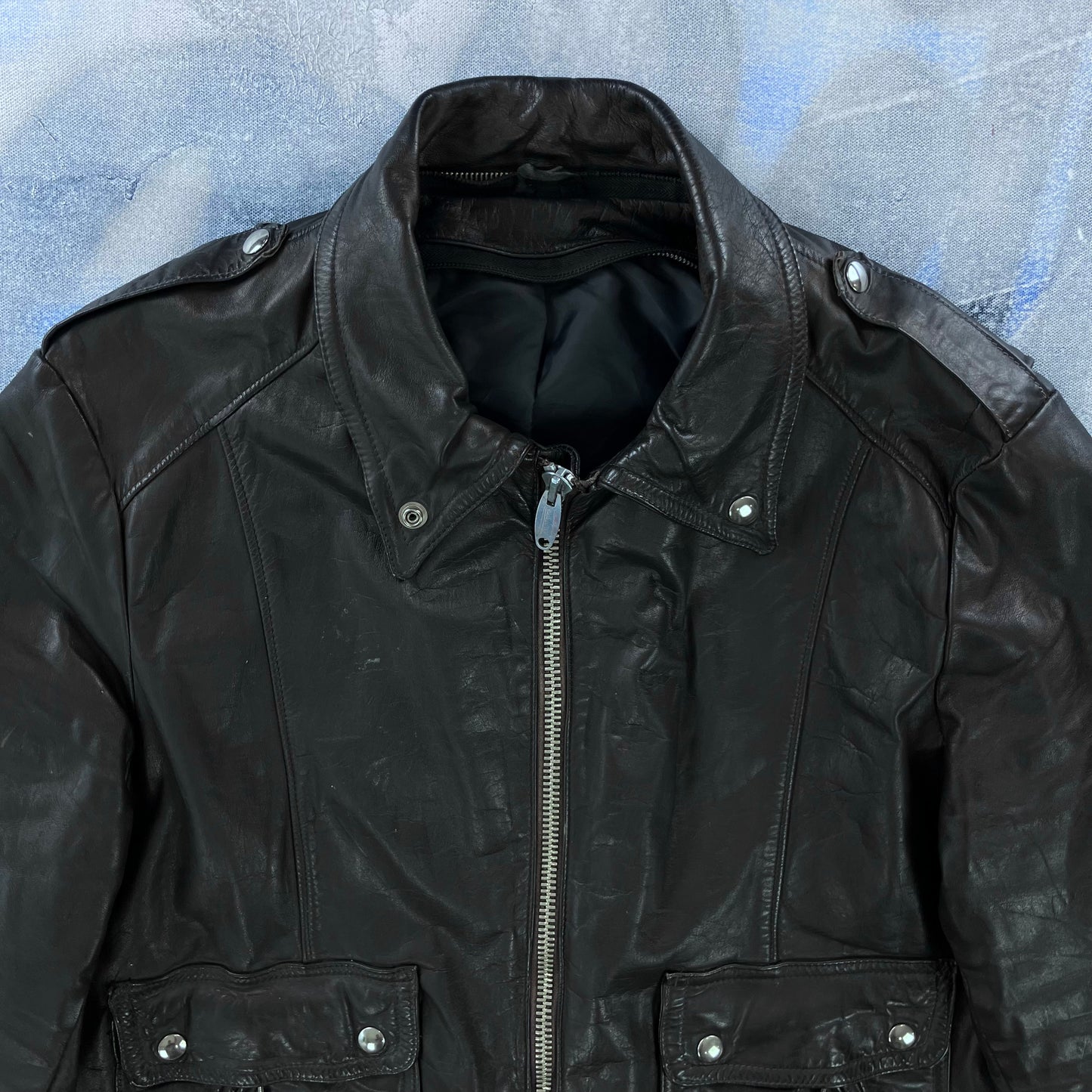 Vintage 80s Drospo Leather Aviator Bomber Zip Jacket L