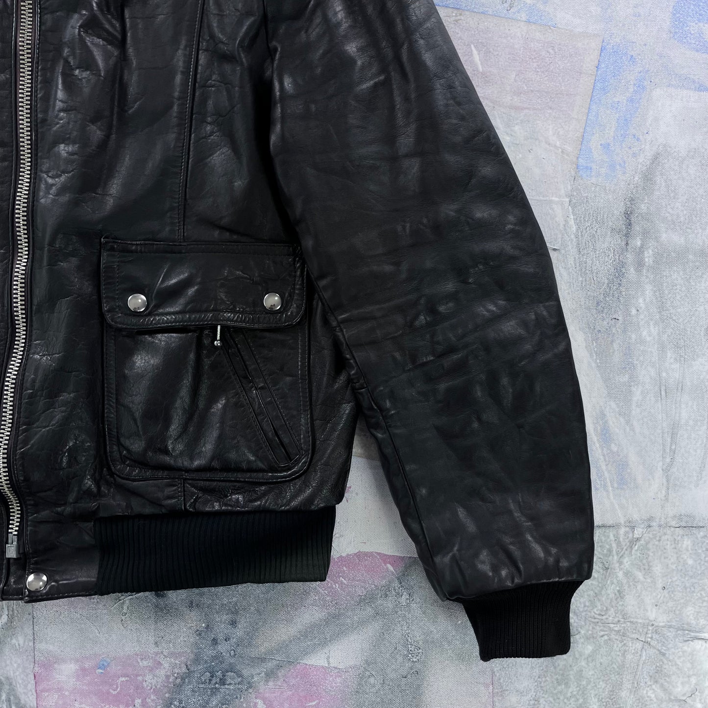 Vintage 80s Drospo Leather Aviator Bomber Zip Jacket L