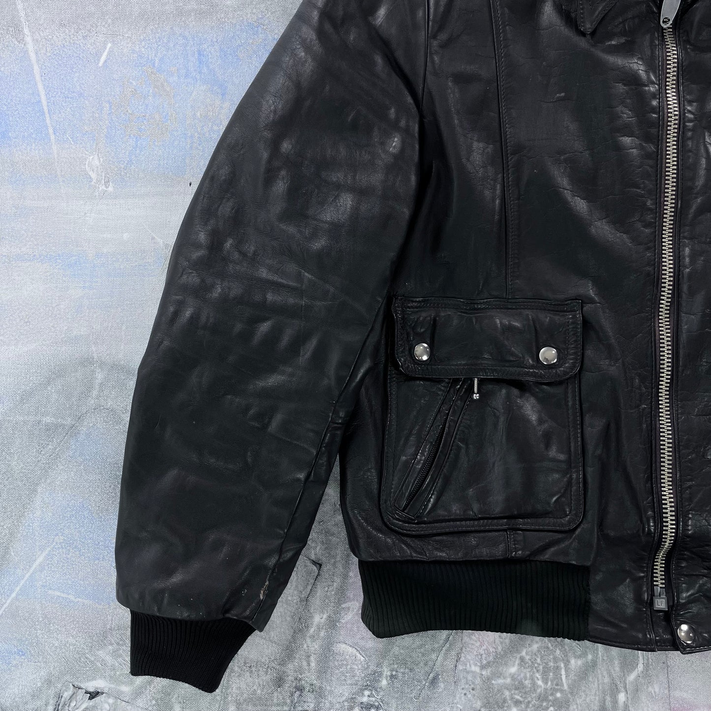 Vintage 80s Drospo Leather Aviator Bomber Zip Jacket L