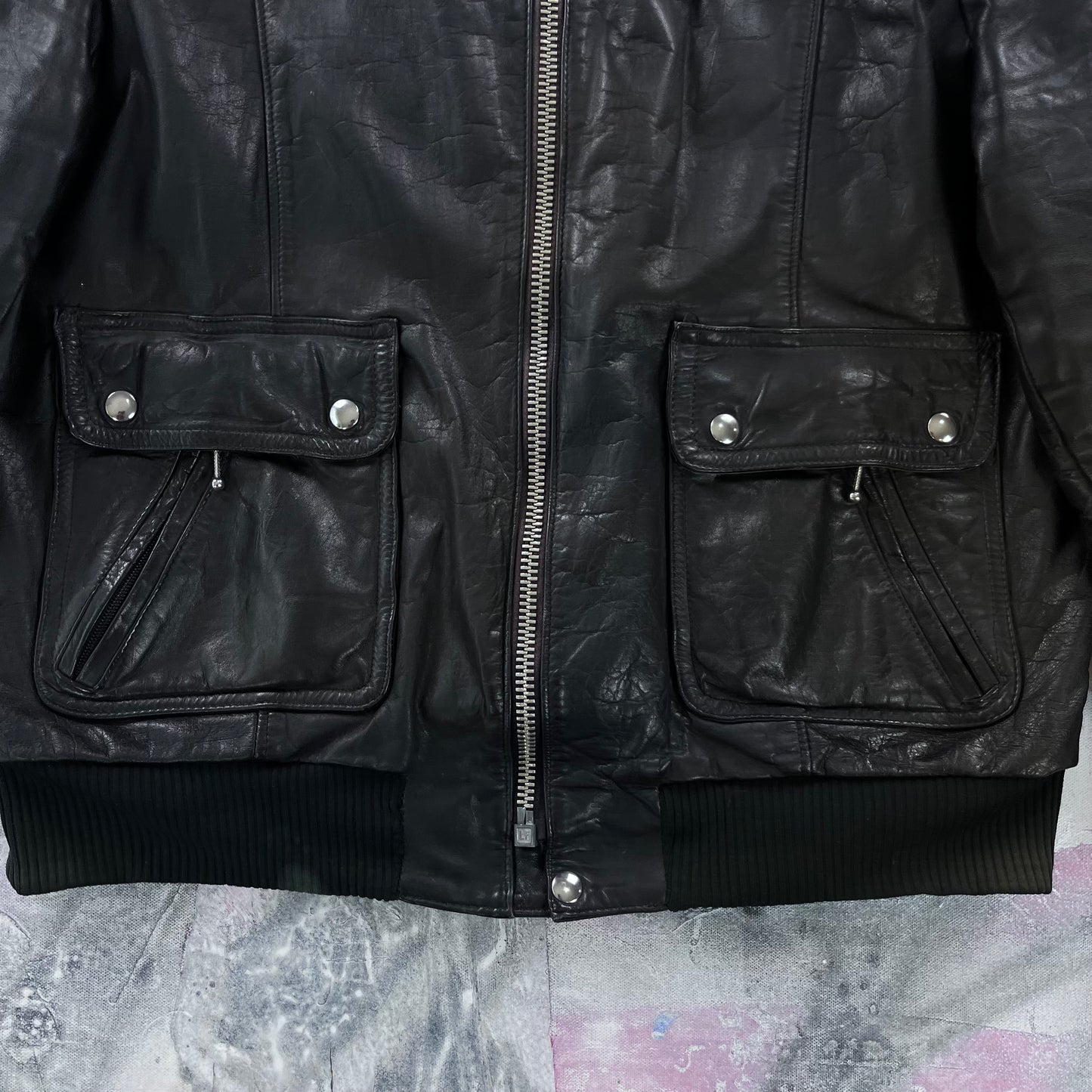 Vintage 80s Drospo Leather Aviator Bomber Zip Jacket L