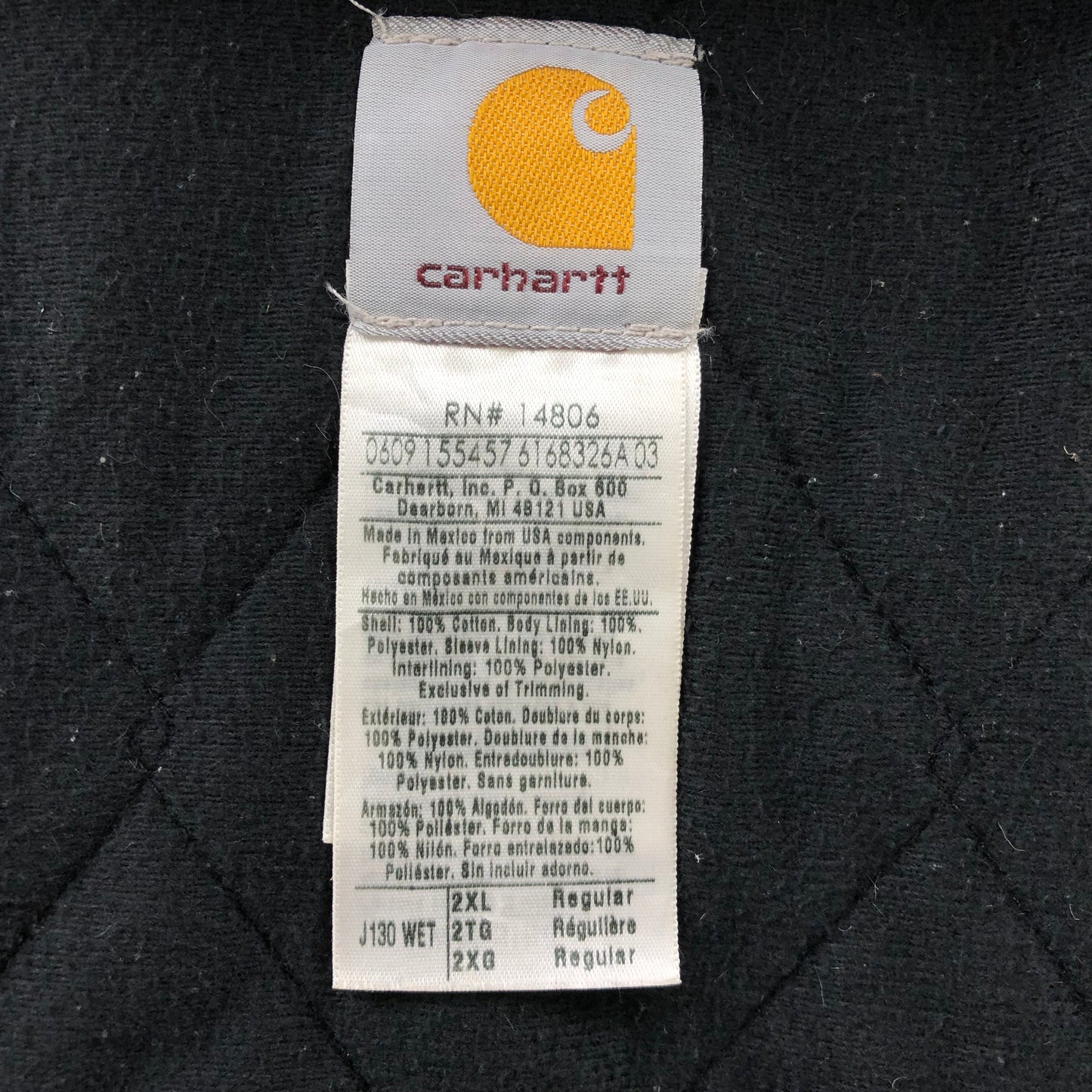 Vintage Carhartt J130 WET Quilted Lined Hooded Workwear Zip Jacket XXL