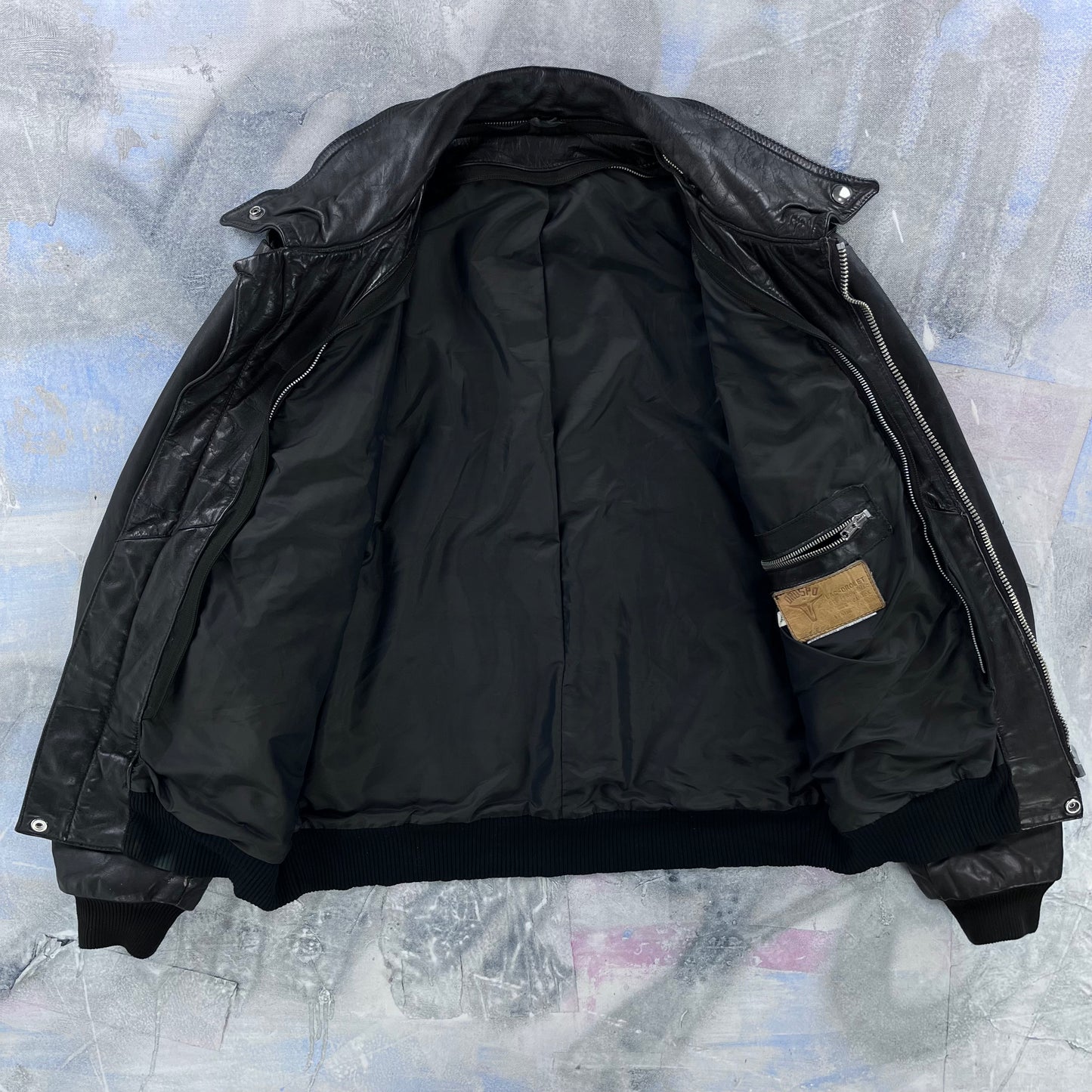 Vintage 80s Drospo Leather Aviator Bomber Zip Jacket L