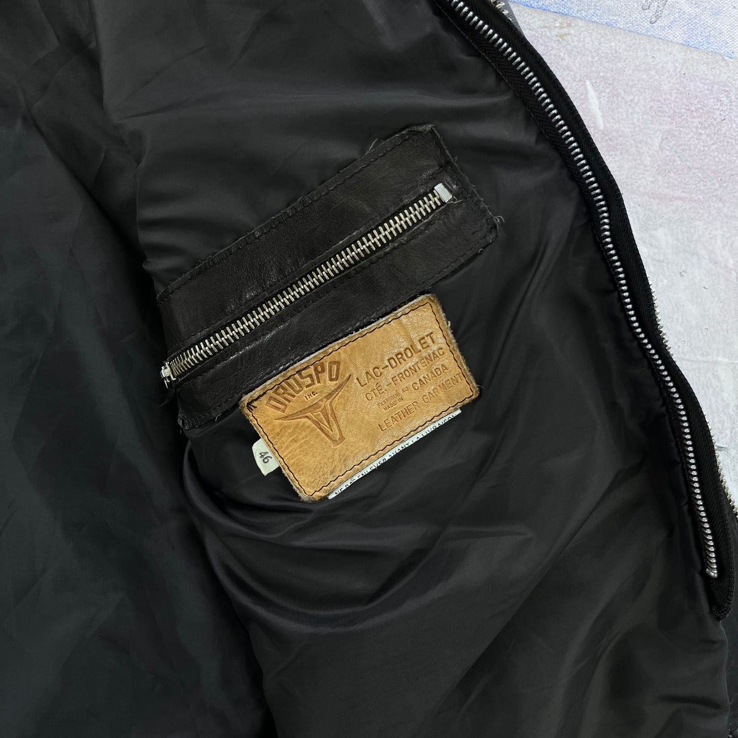Vintage 80s Drospo Leather Aviator Bomber Zip Jacket L