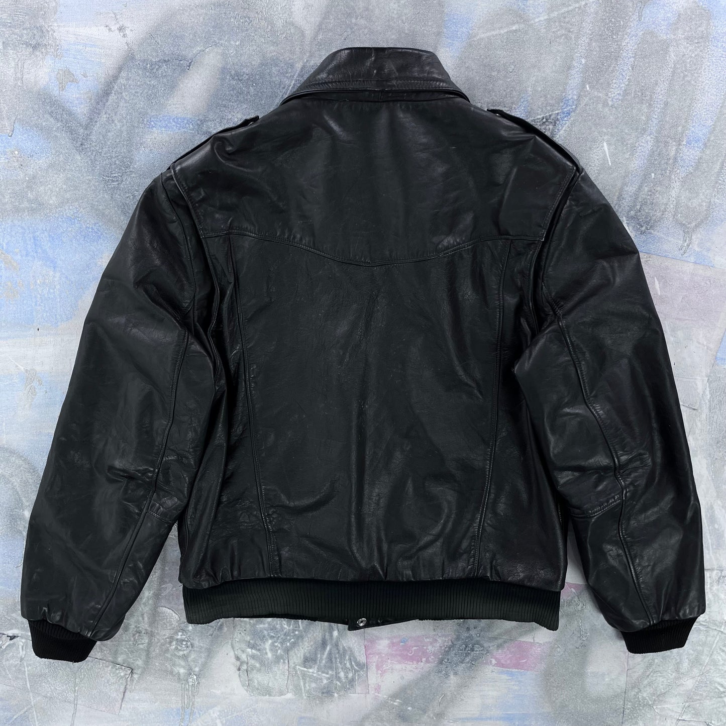 Vintage 80s Drospo Leather Aviator Bomber Zip Jacket L