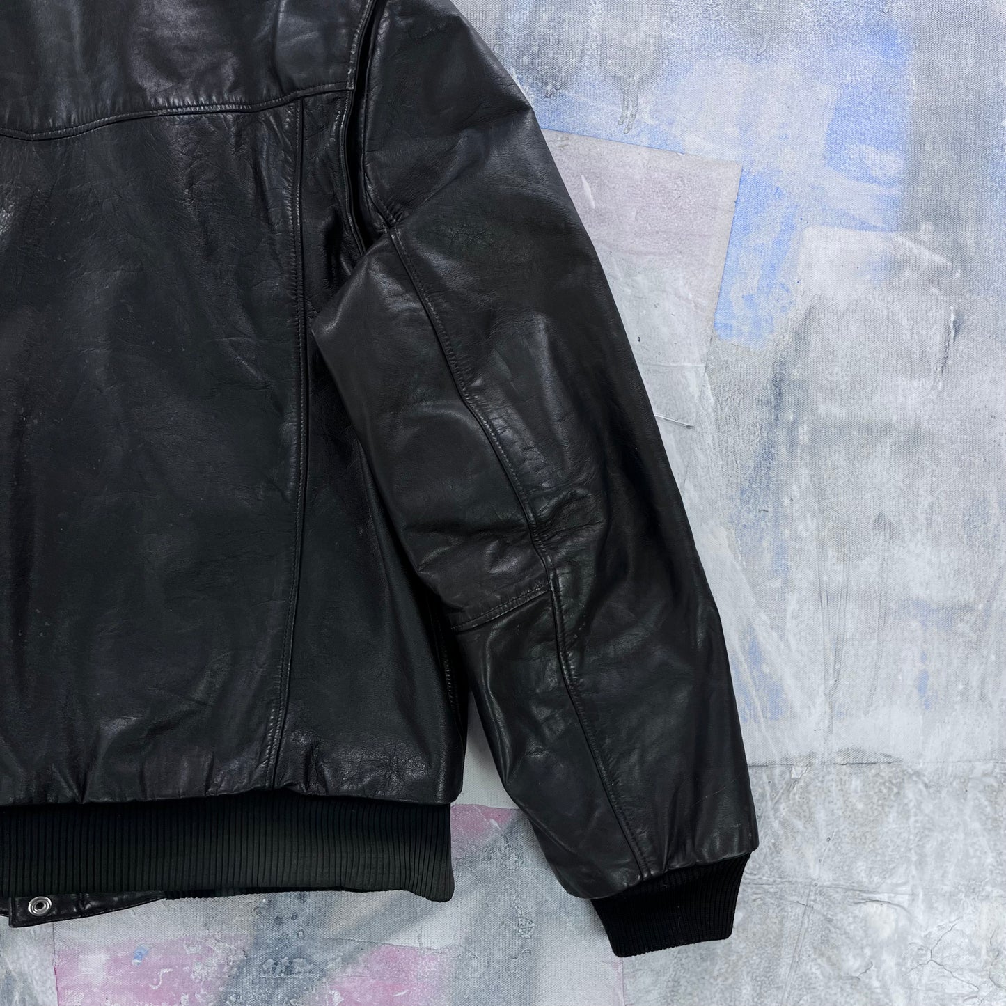 Vintage 80s Drospo Leather Aviator Bomber Zip Jacket L