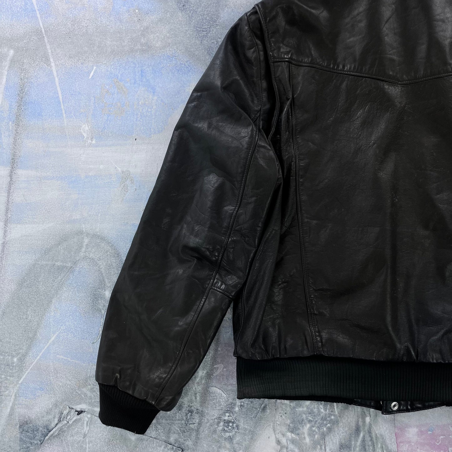 Vintage 80s Drospo Leather Aviator Bomber Zip Jacket L