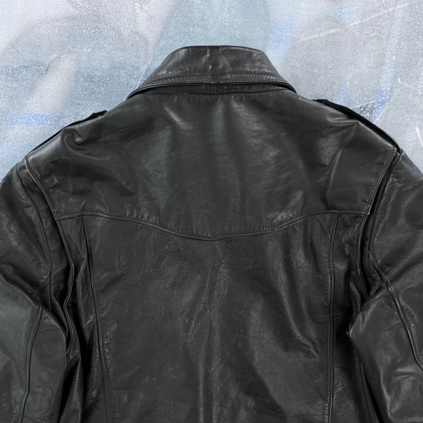 Vintage 80s Drospo Leather Aviator Bomber Zip Jacket L