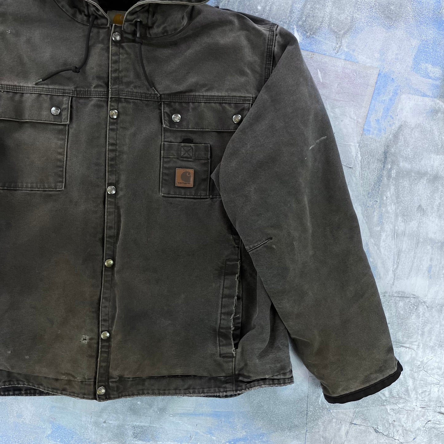 Vintage Carhartt J284 Workwear Sherpa Lined Hooded Button Jacket XL
