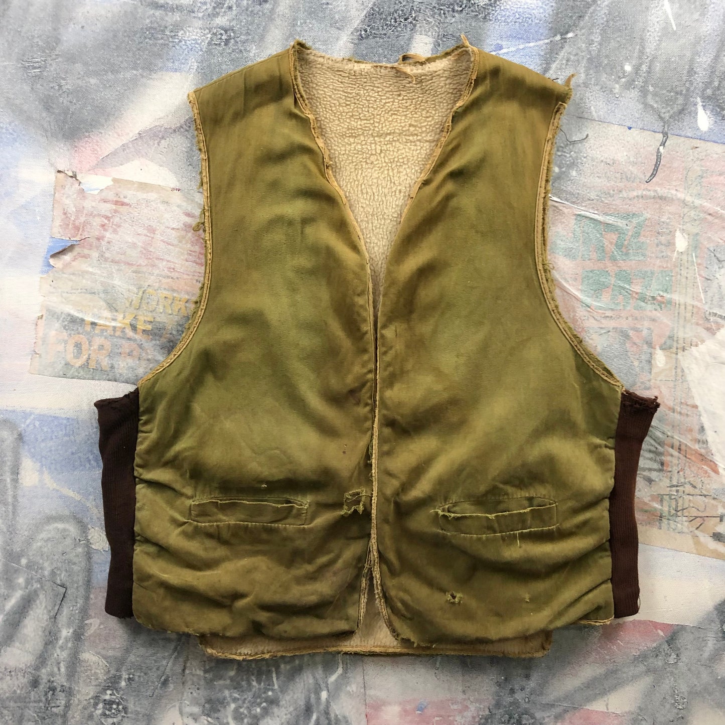 Vintage Distressed Fleece Lined Two Toned Vest S