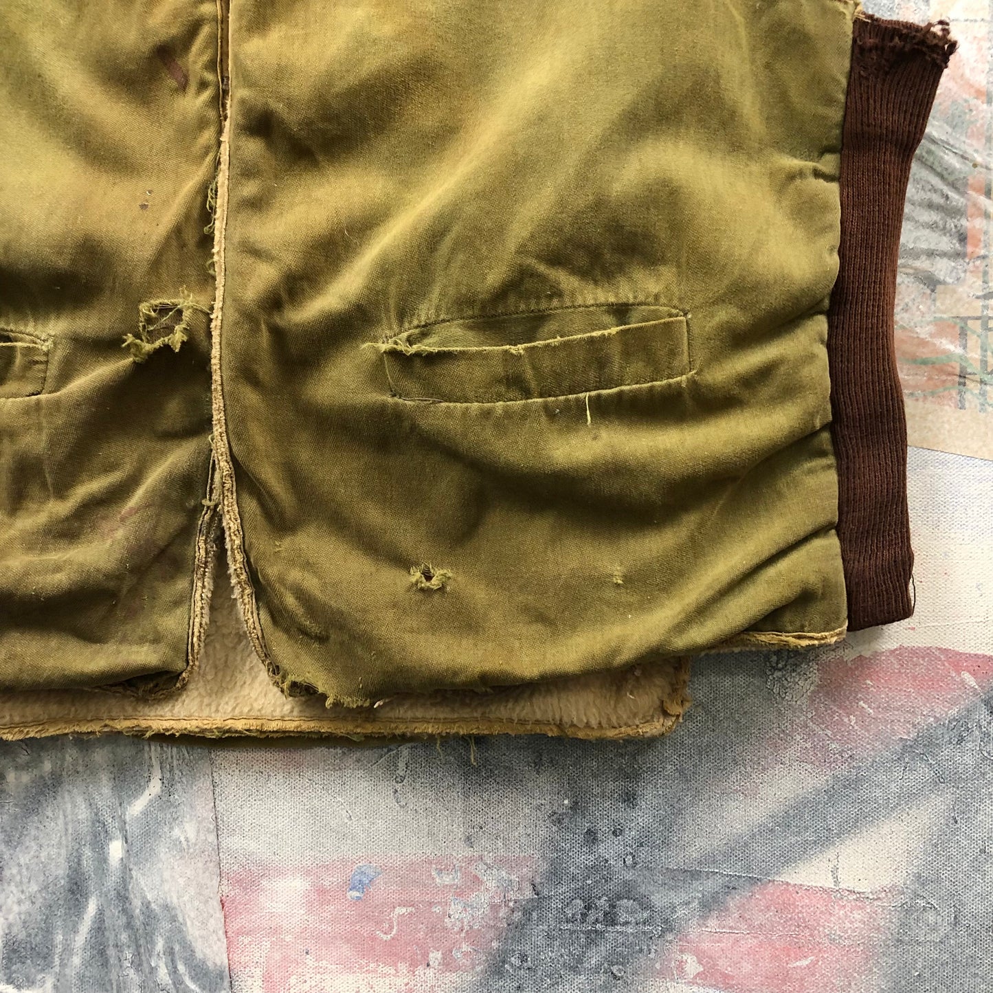 Vintage Distressed Fleece Lined Two Toned Vest S