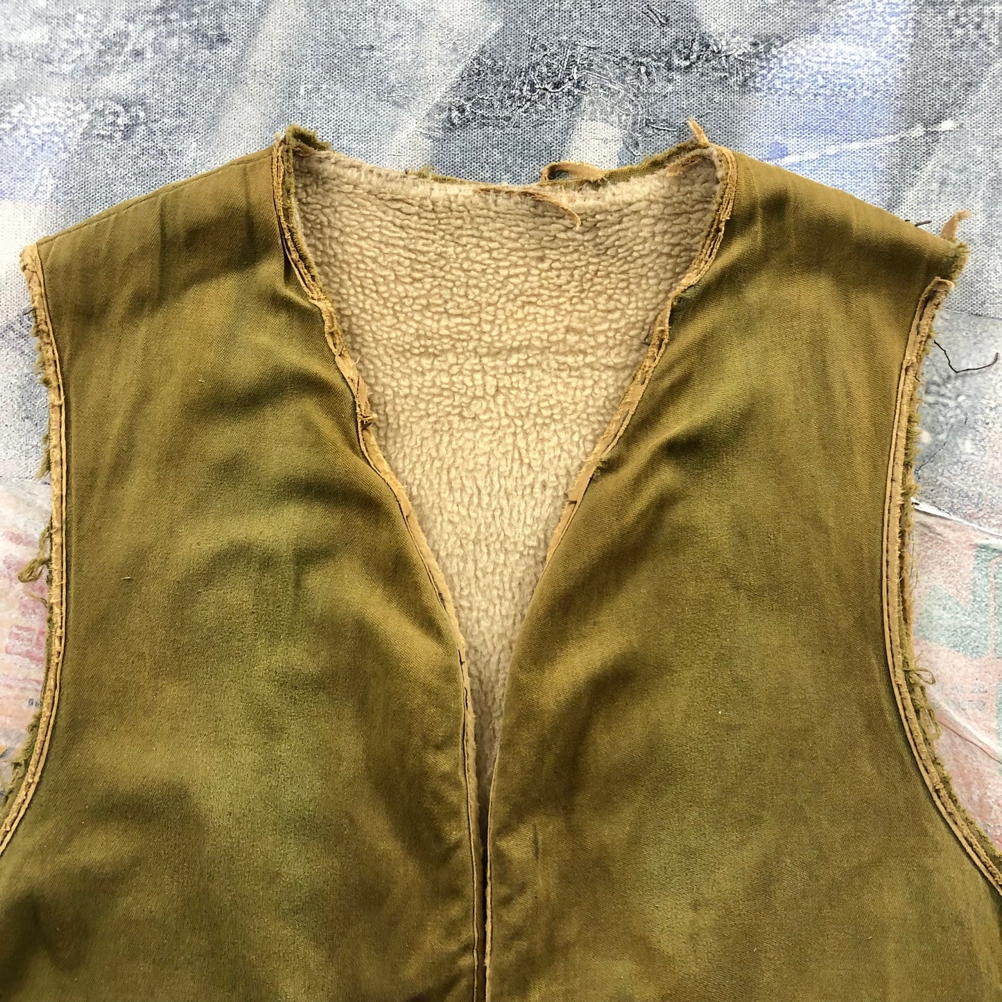 Vintage Distressed Fleece Lined Two Toned Vest S