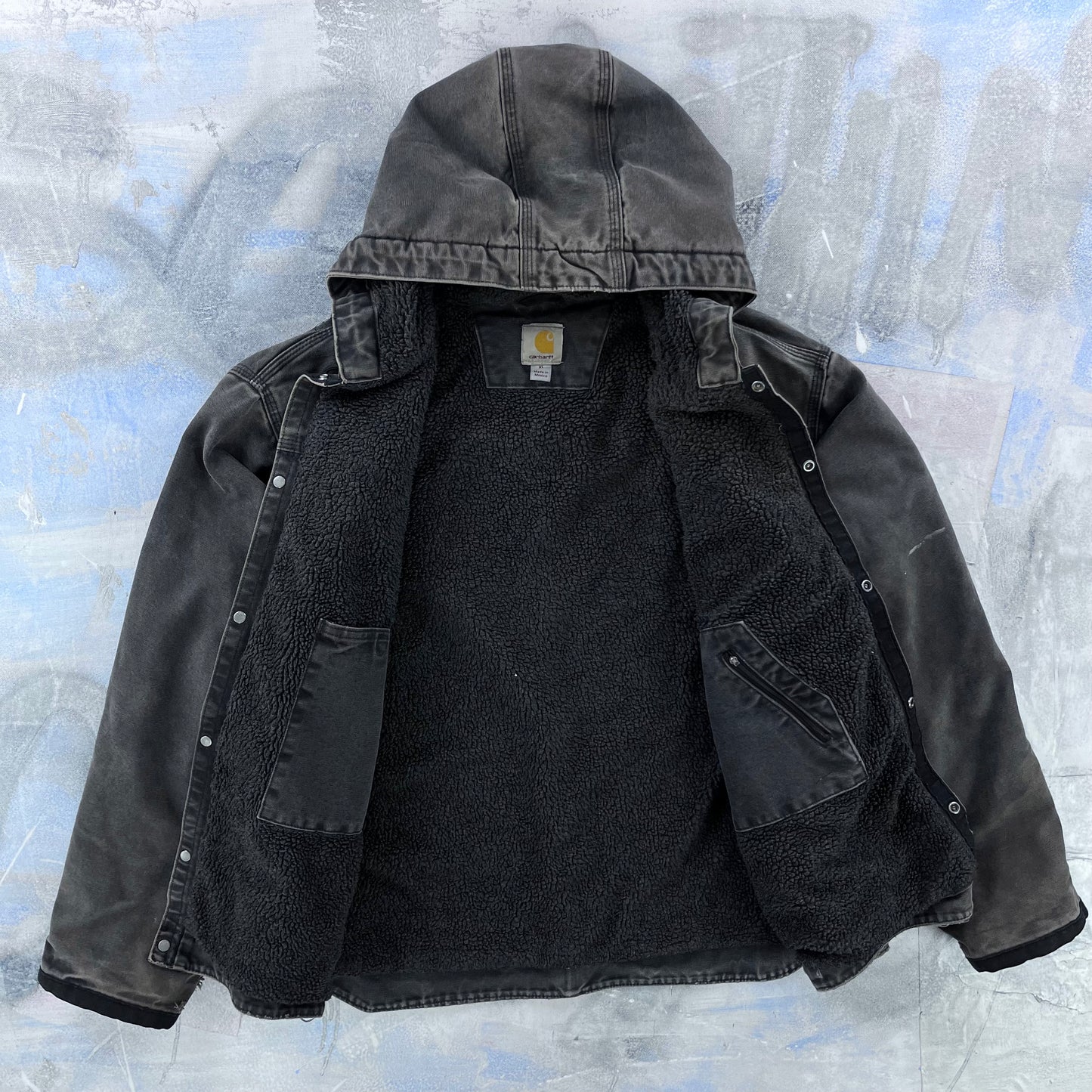 Vintage Carhartt J284 Workwear Sherpa Lined Hooded Button Jacket XL