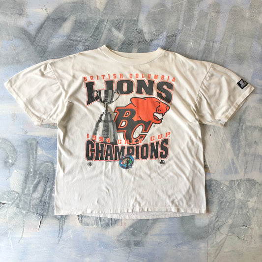 Vintage Starter CFL BC Lions 1994 Grey Cup Champions T Shirt L