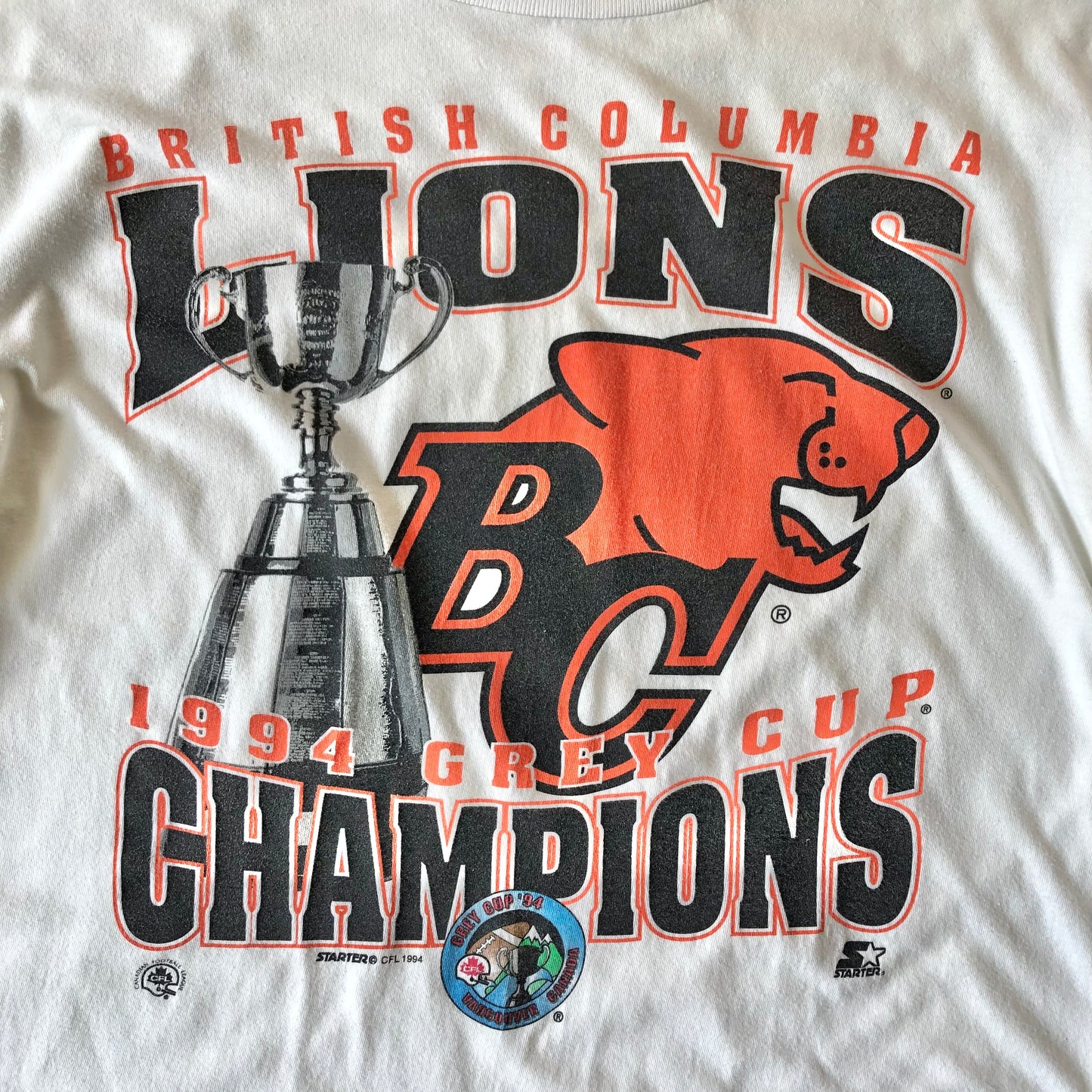 Vintage Starter CFL BC Lions 1994 Grey Cup Champions T Shirt L