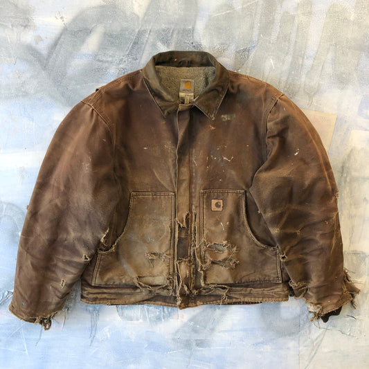 Vintage Thrashed Carhartt J164 Sherpa Lined Workwear Zip Jacket L