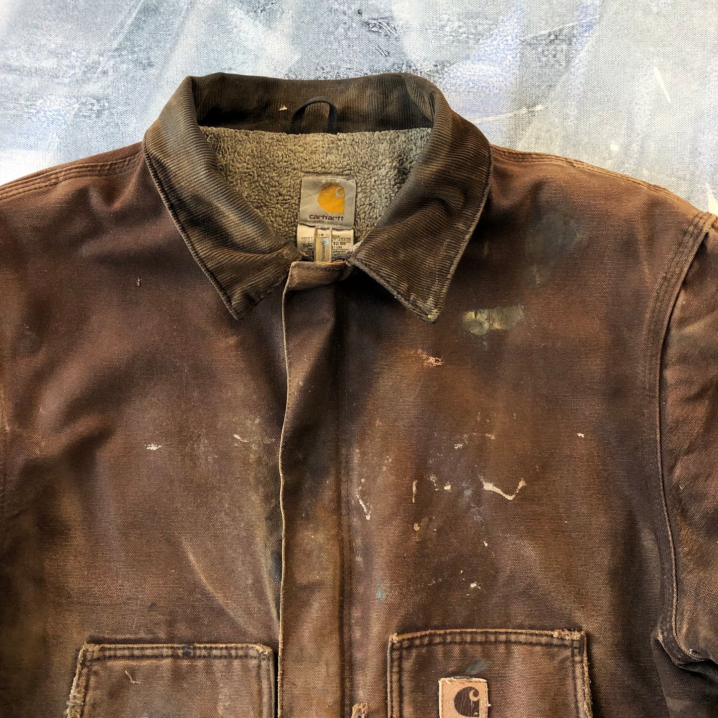 Vintage Thrashed Carhartt J164 Sherpa Lined Workwear Zip Jacket L