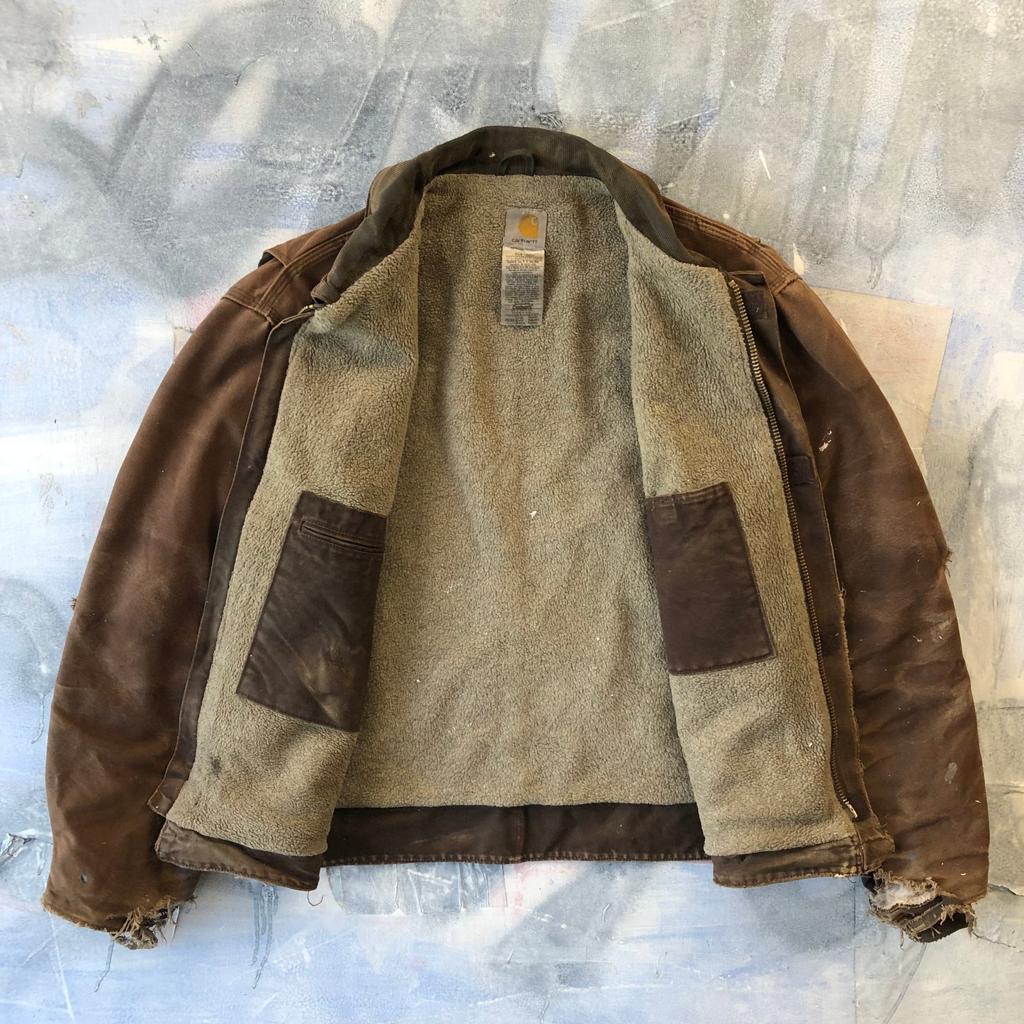 Vintage Thrashed Carhartt J164 Sherpa Lined Workwear Zip Jacket L