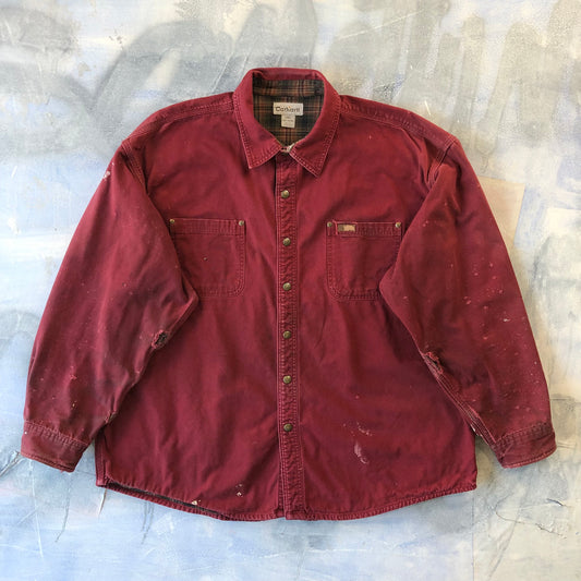 Vintage Carhartt Workwear Plaid Lined Button Shirt Jacket XXL