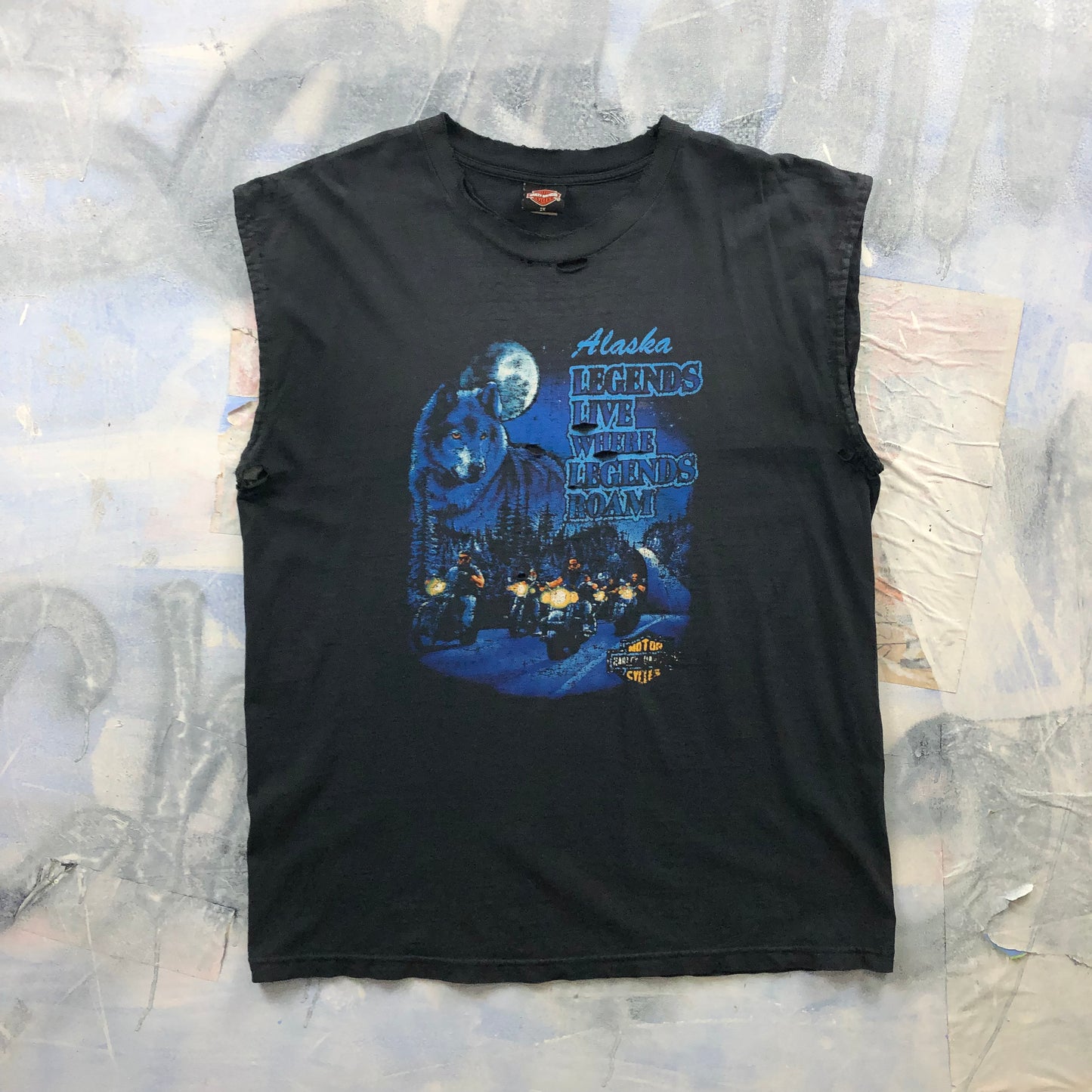 Vintage Harley Davidson Motorcycles Legends Live Where Legends Roam Fairbanks Alaska Tank Top XXL