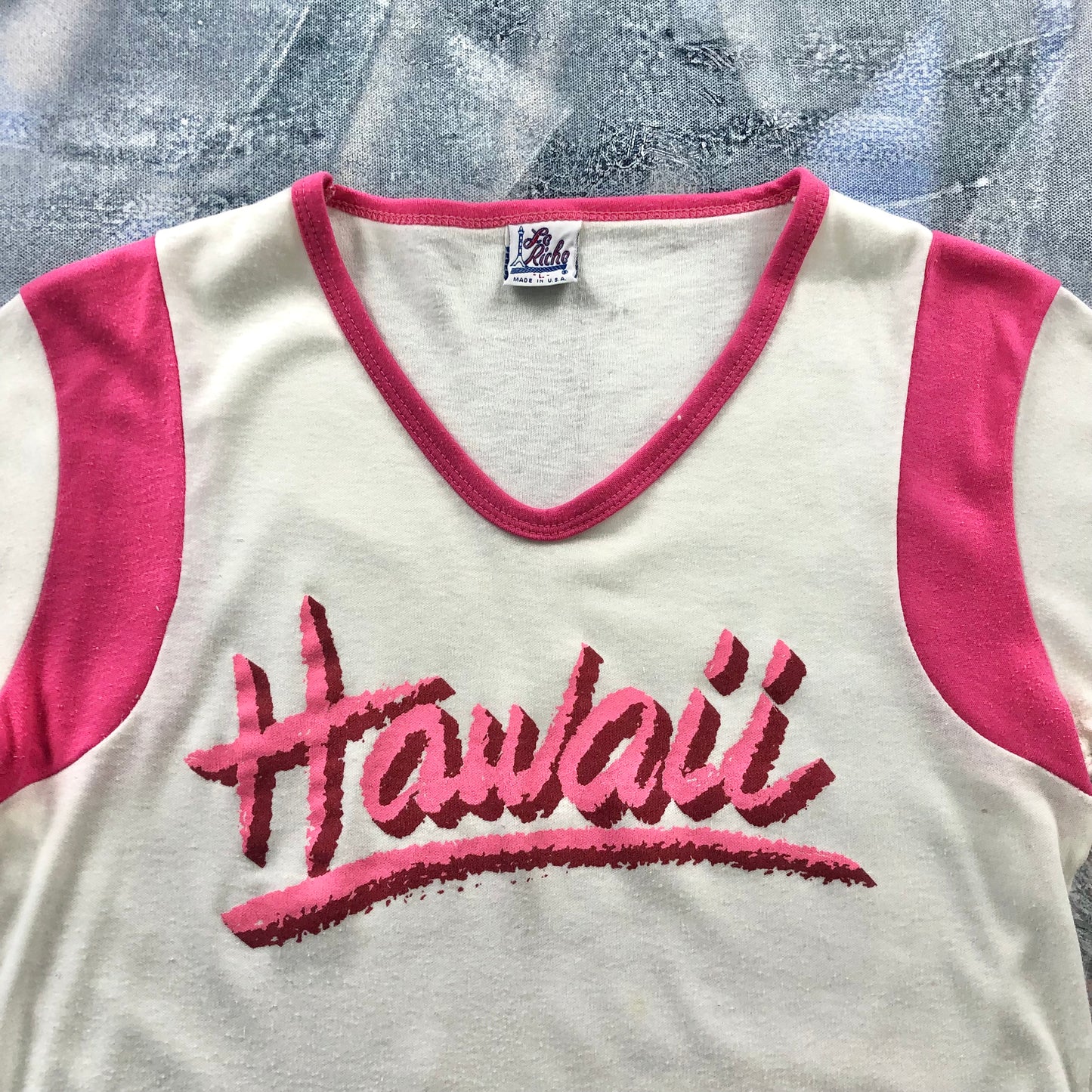 Vintage USA Hawaii Ringer V Neck Shirt L (Womens)