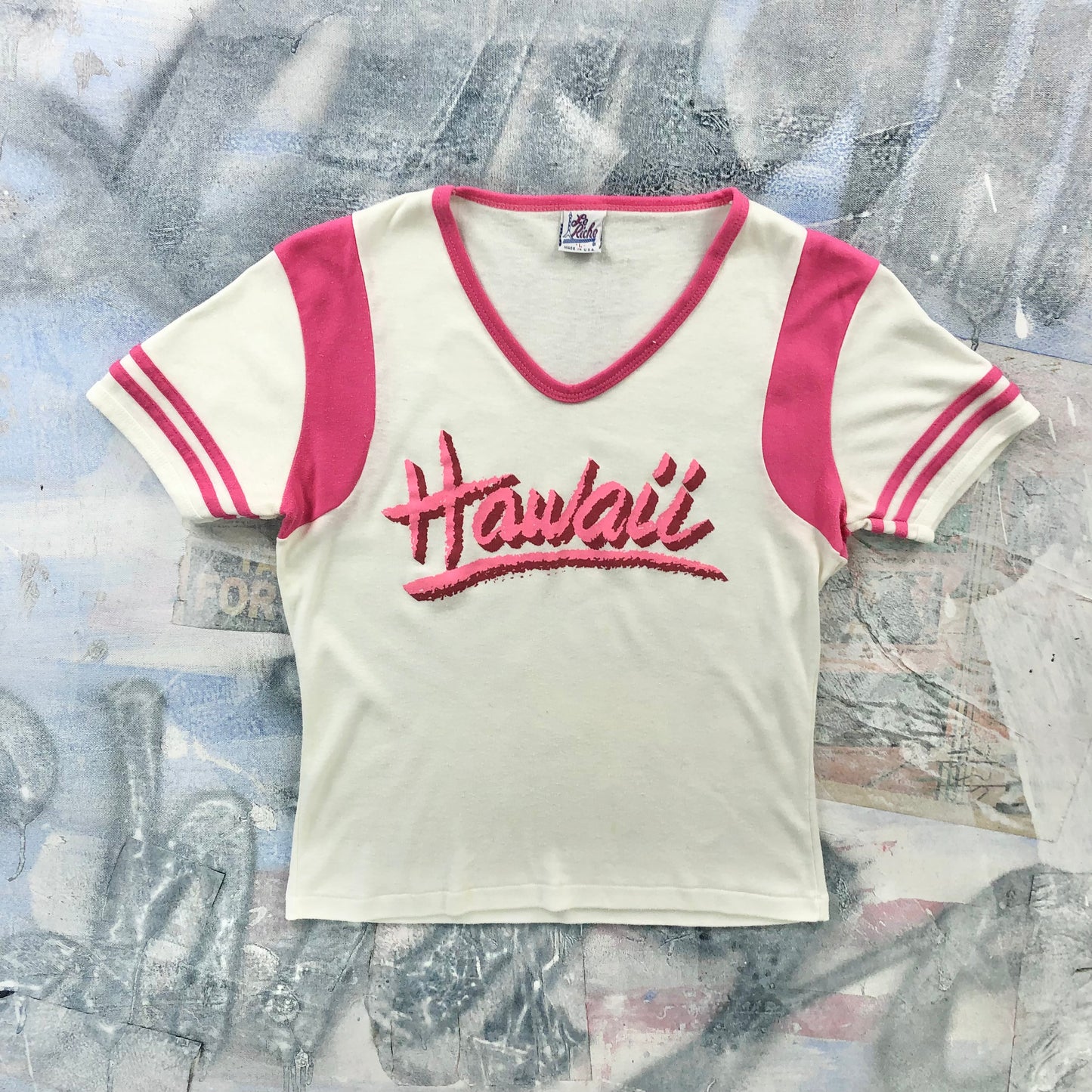 Vintage USA Hawaii Ringer V Neck Shirt L (Womens)