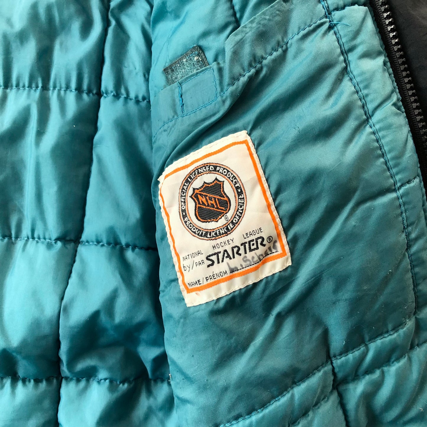 Vintage Starter NHL San Jose Sharks Puffer Zip Button Hooded Jacket S