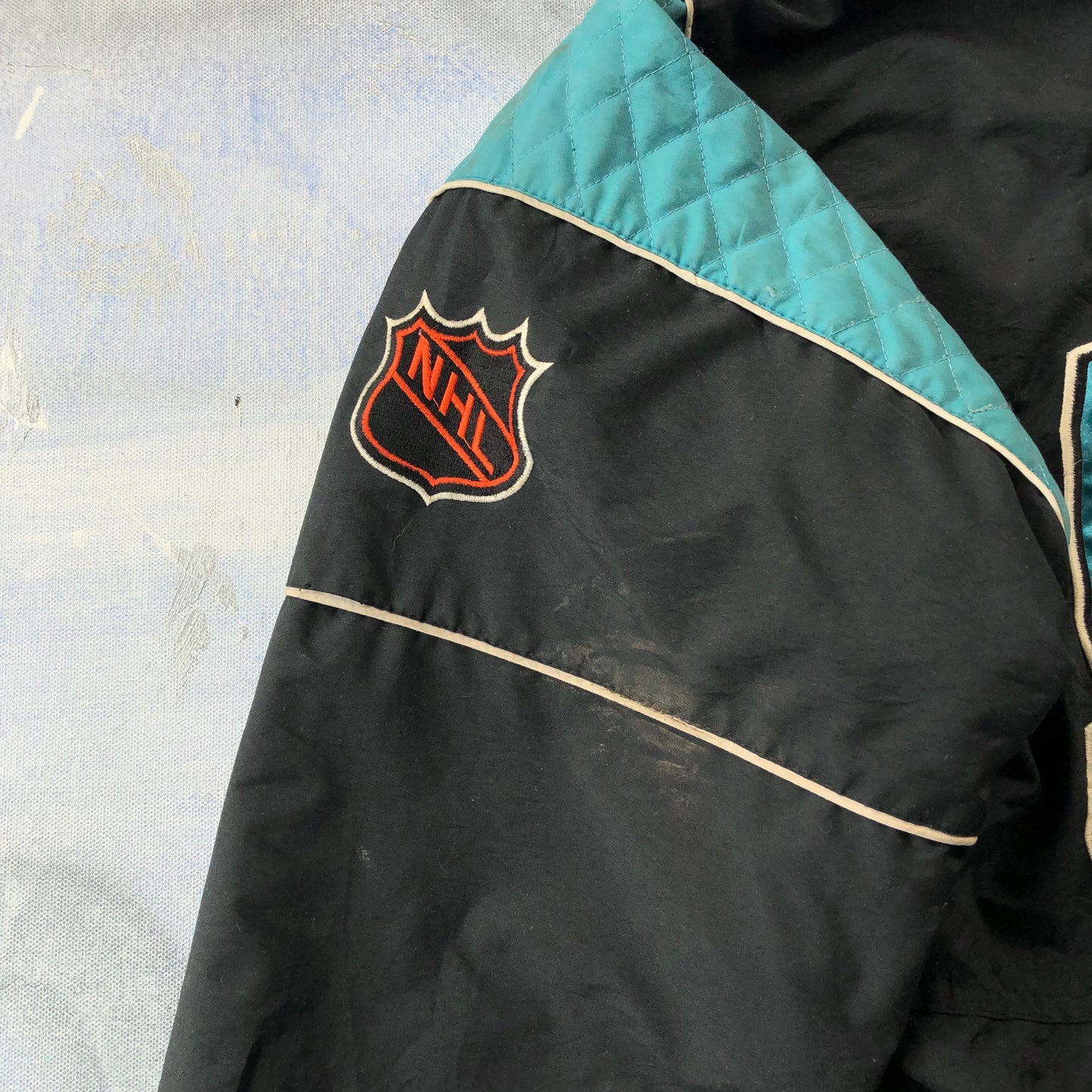 Vintage Starter NHL San Jose Sharks Puffer Zip Button Hooded Jacket S