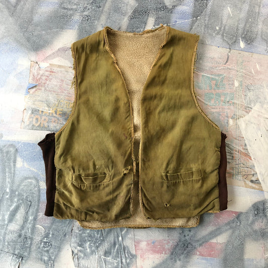 Vintage Distressed Fleece Lined Two Toned Vest S