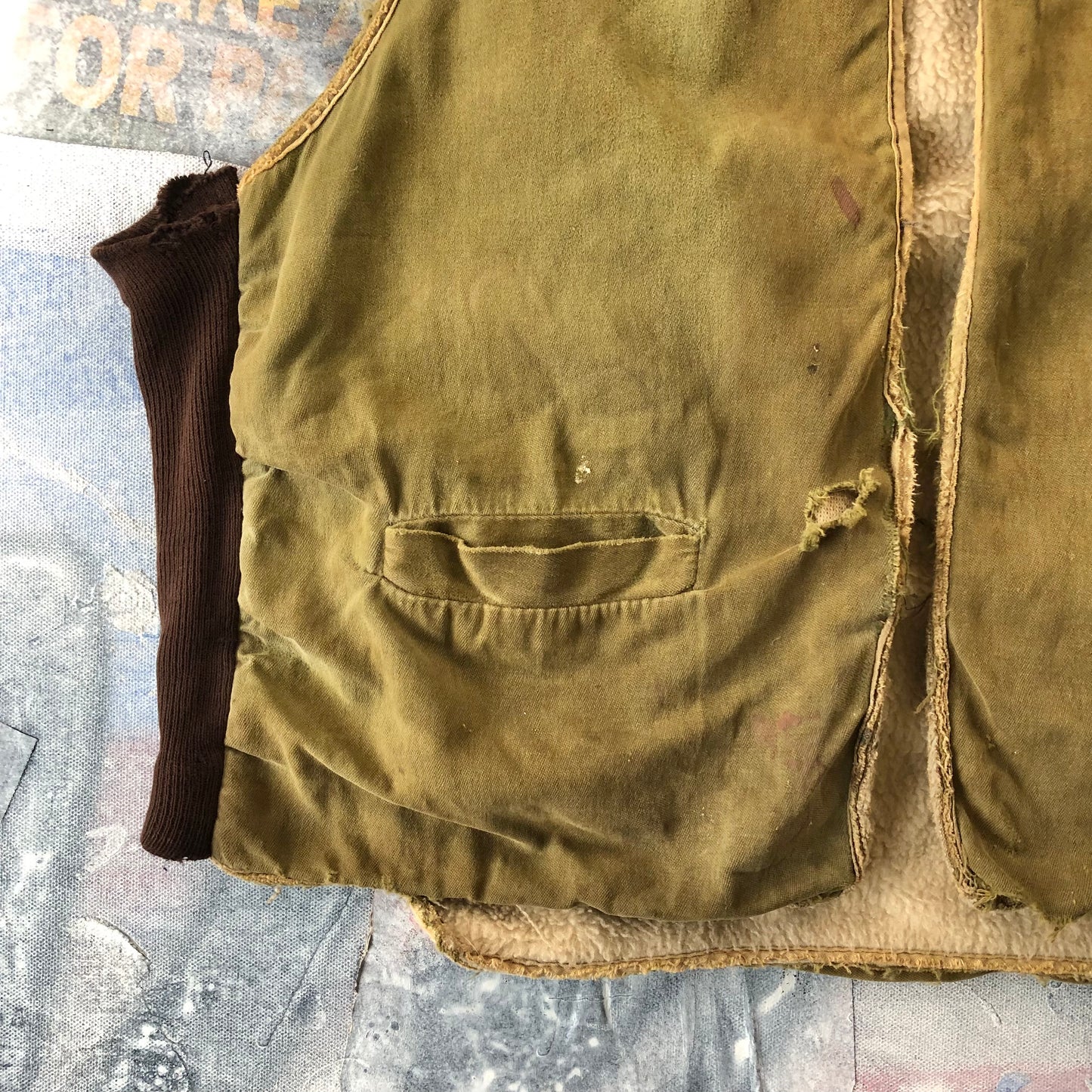 Vintage Distressed Fleece Lined Two Toned Vest S