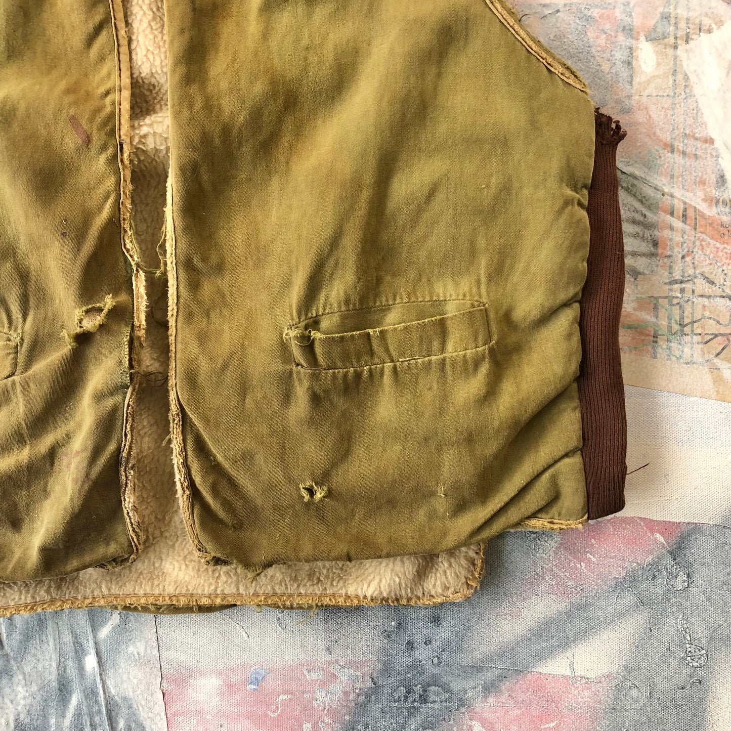 Vintage Distressed Fleece Lined Two Toned Vest S