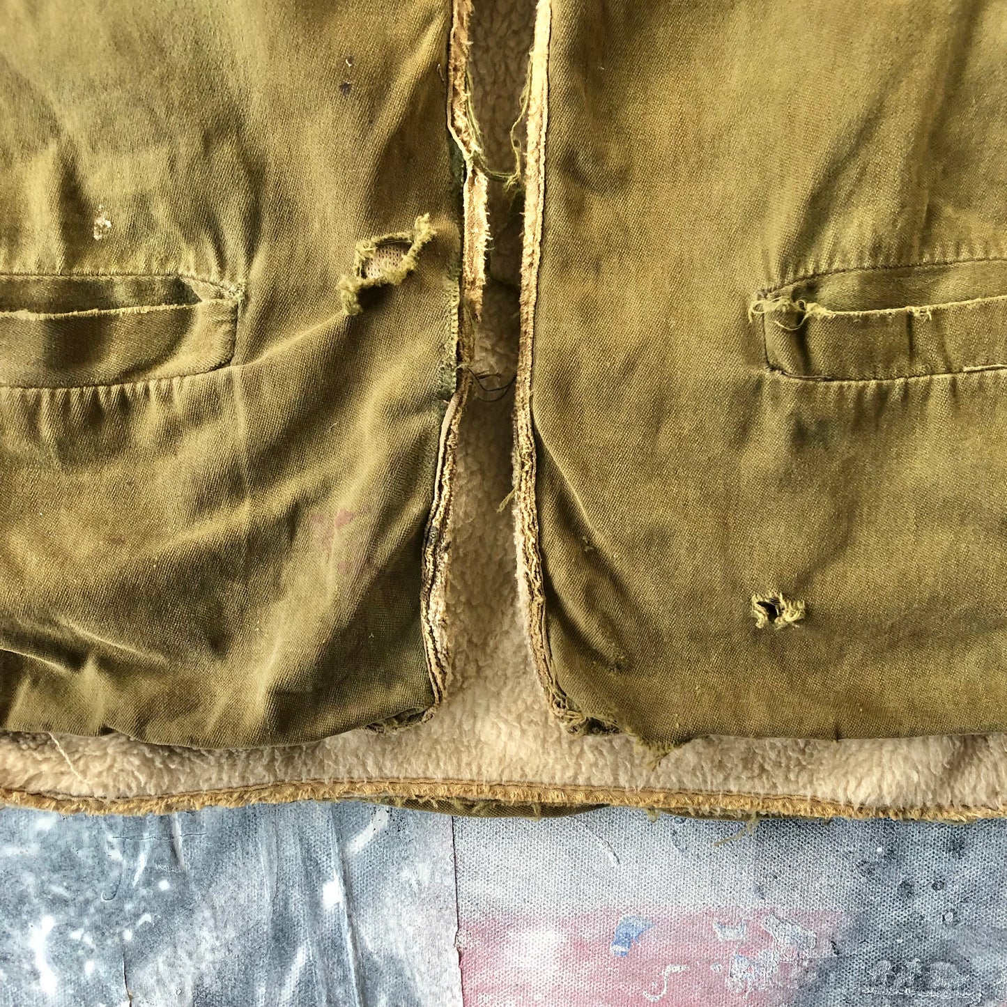 Vintage Distressed Fleece Lined Two Toned Vest S