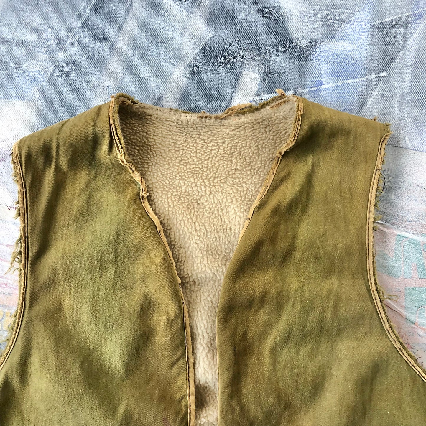 Vintage Distressed Fleece Lined Two Toned Vest S