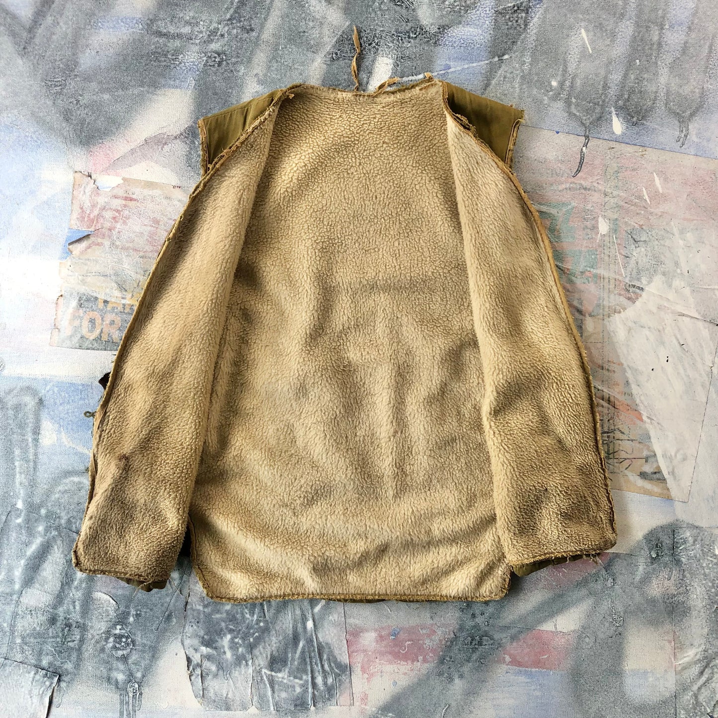 Vintage Distressed Fleece Lined Two Toned Vest S