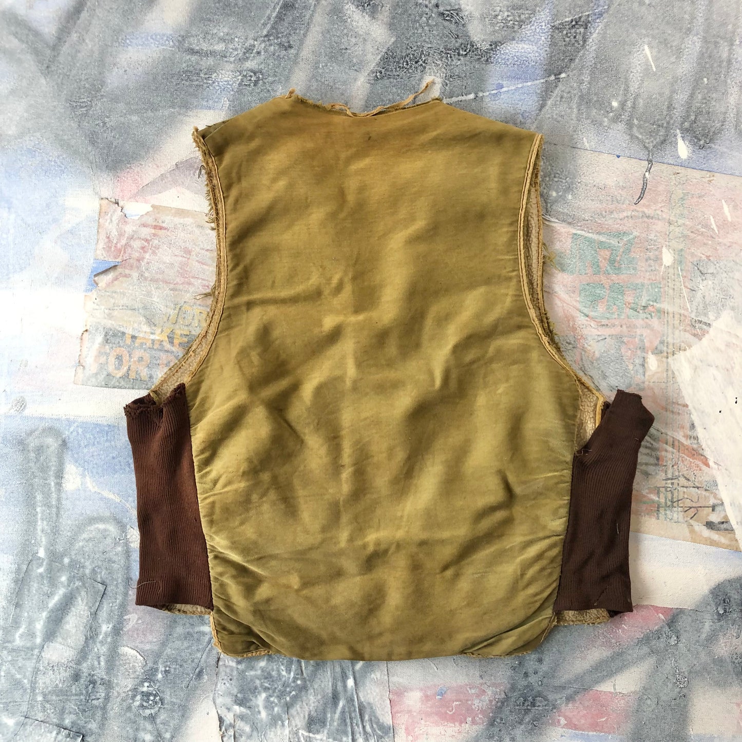 Vintage Distressed Fleece Lined Two Toned Vest S
