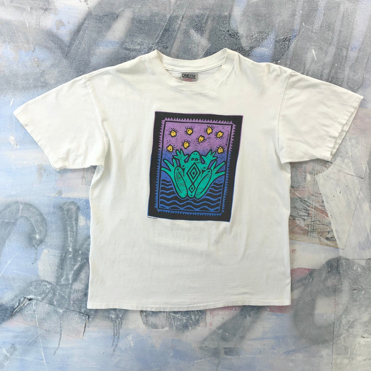 Vintage 90s M. Welsch Artist Frog Painting Single Stitch T Shirt L