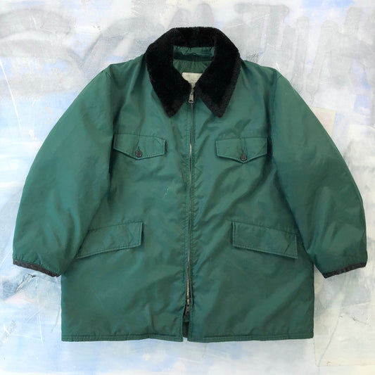 Vintage Fur Collar Quilted Lined Chore Zip Jacket XXL