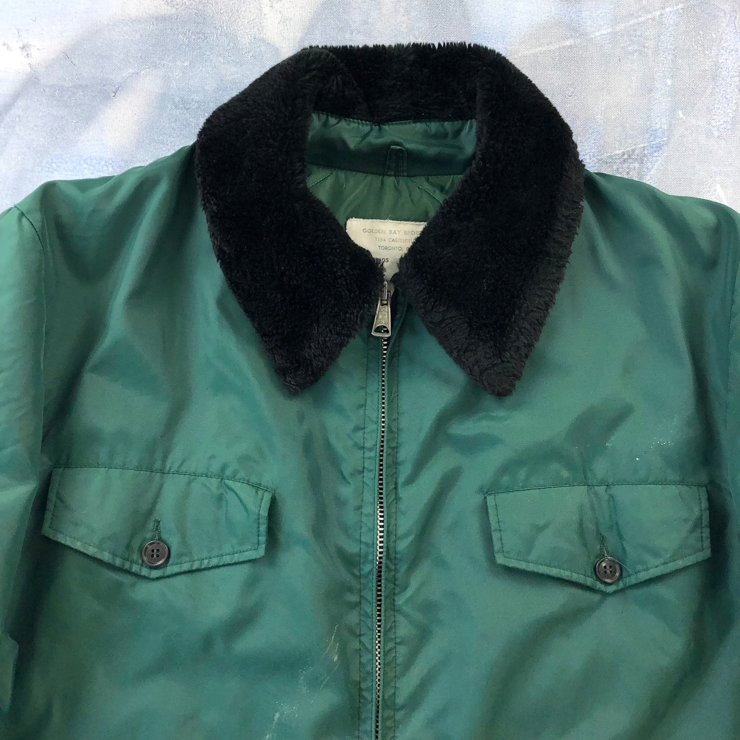 Vintage Fur Collar Quilted Lined Chore Zip Jacket XXL