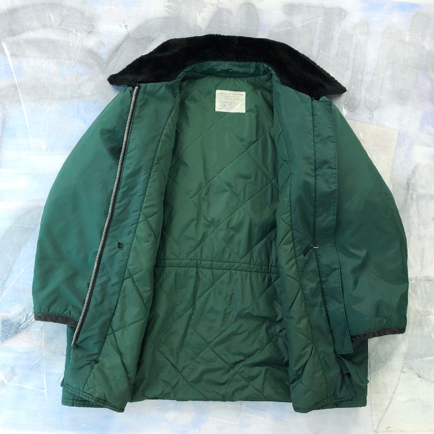 Vintage Fur Collar Quilted Lined Chore Zip Jacket XXL