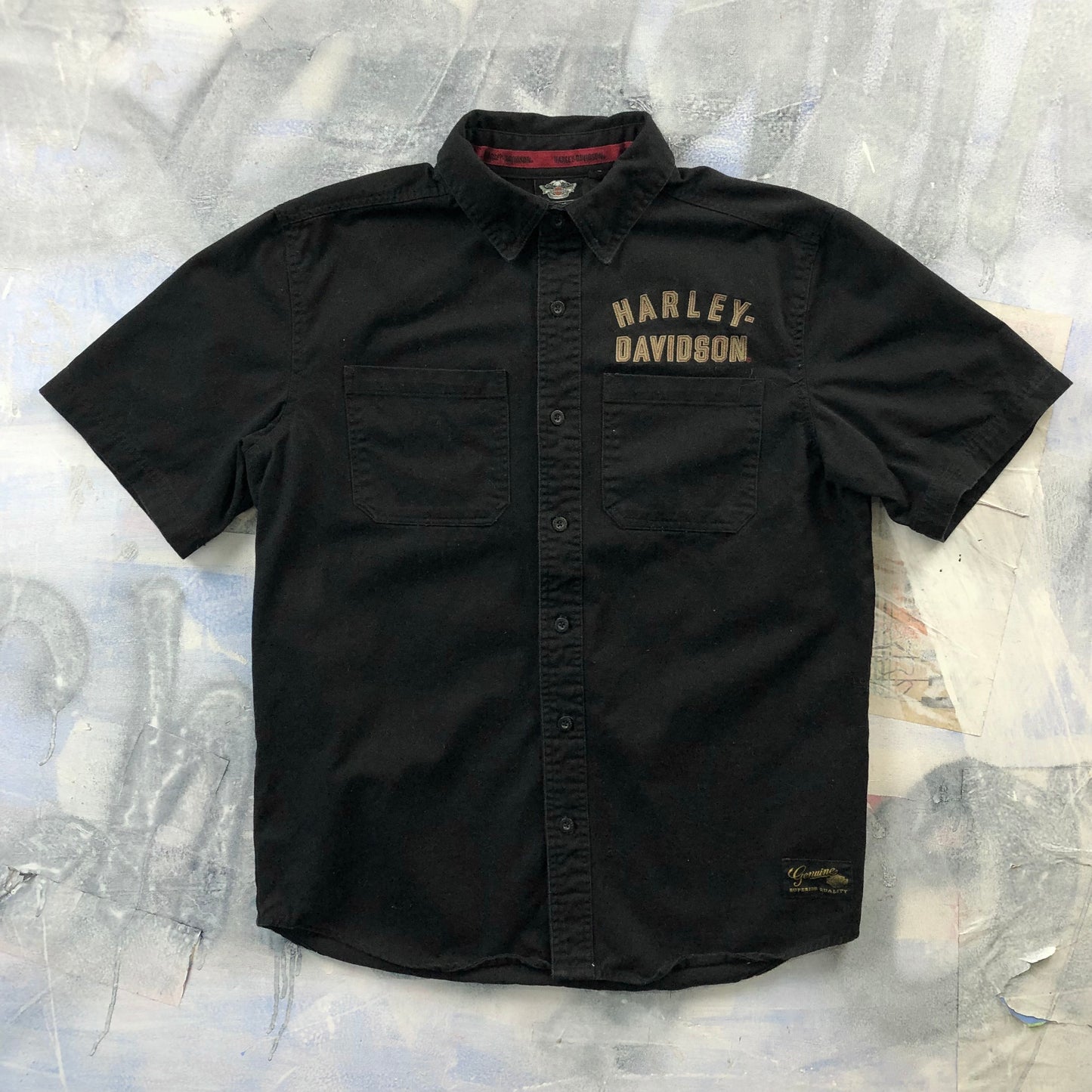 Vintage Harley Davidson Motorcycles Embroided Number One Wings Button Shirt M