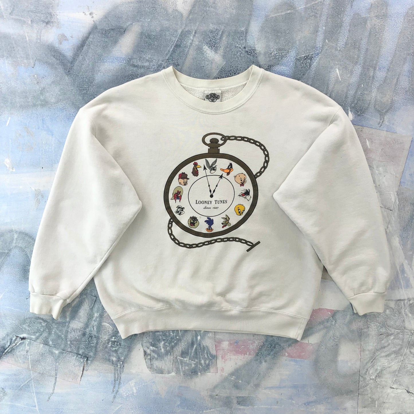 Vintage 90s USA Acme Loony Tunes Clock Crewneck Sweatshirt L