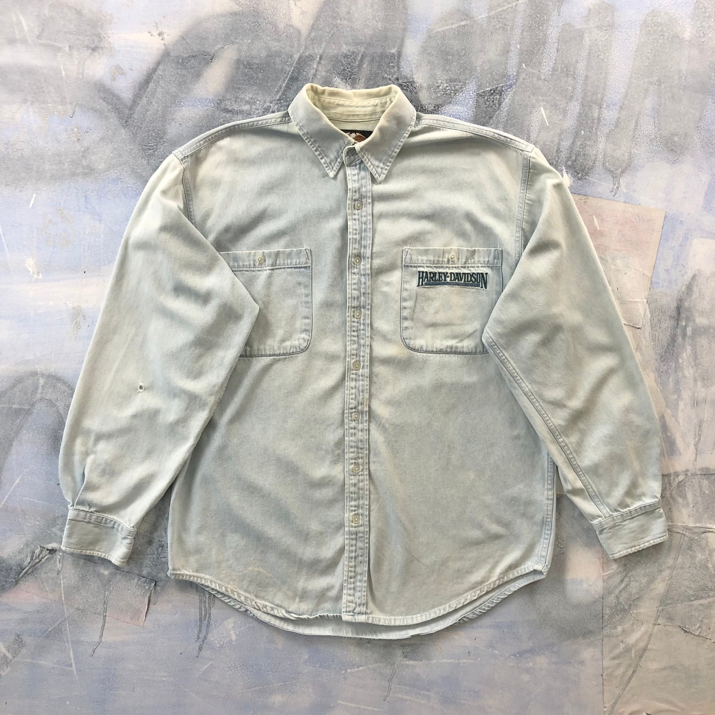 Vintage Harley Davidson Motorcycles Button Denim Shirt L