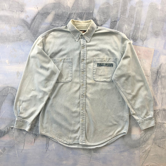 Vintage Harley Davidson Motorcycles Button Denim Shirt L