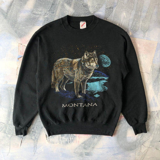 Vintage 90s USA Montana Lone Wolf Crewneck Sweatshirt L