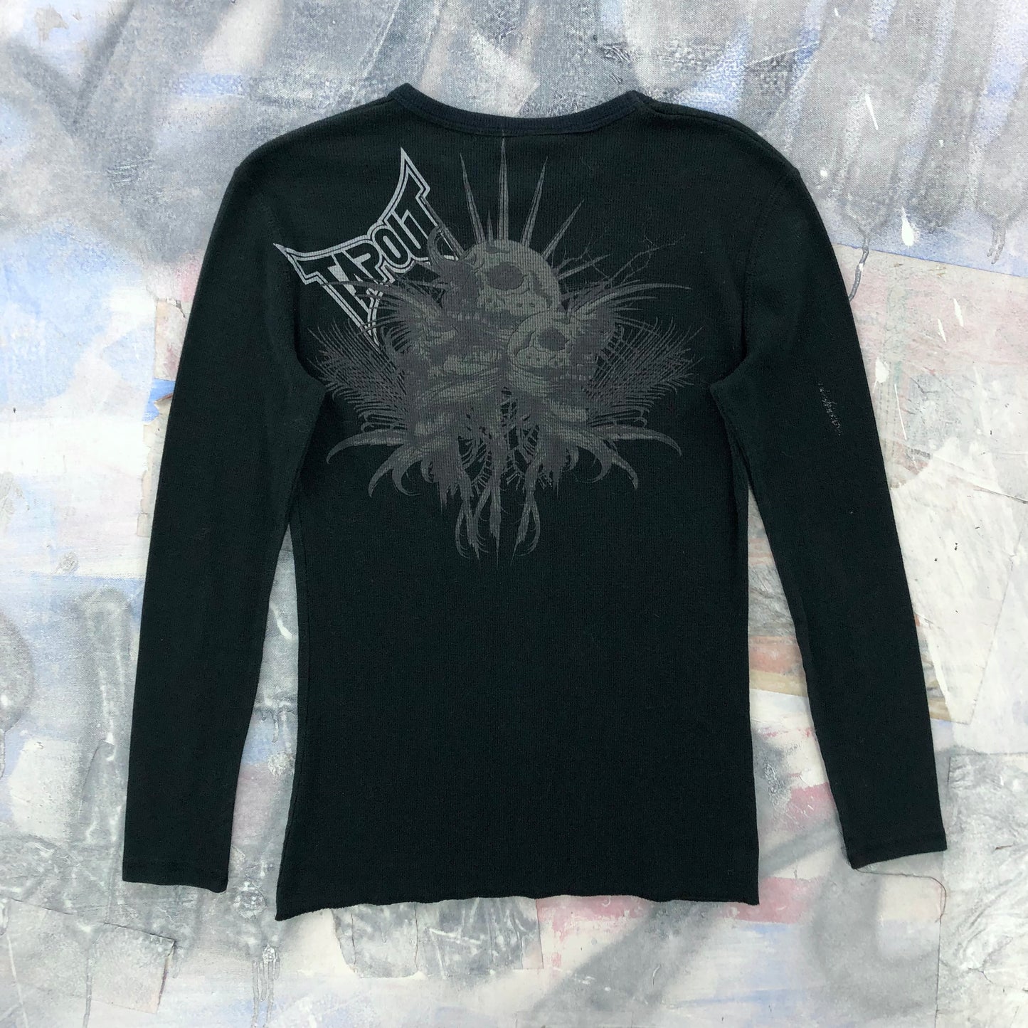 Vintage Y2K MMA Tapout Skull Long Sleeve Waffel Knit Shirt S