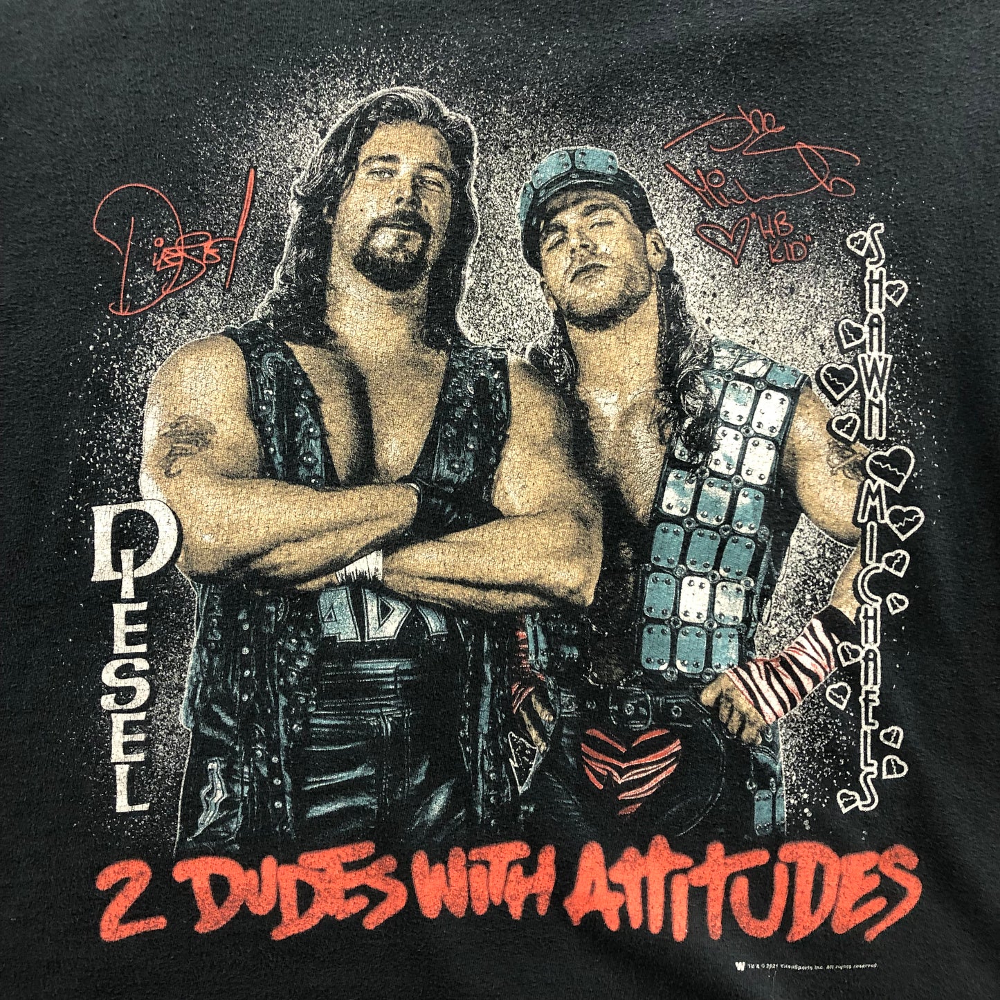 Vintage WWE 2 Dudes with Attitude Diesel & Shawn Michaels T Shirt L