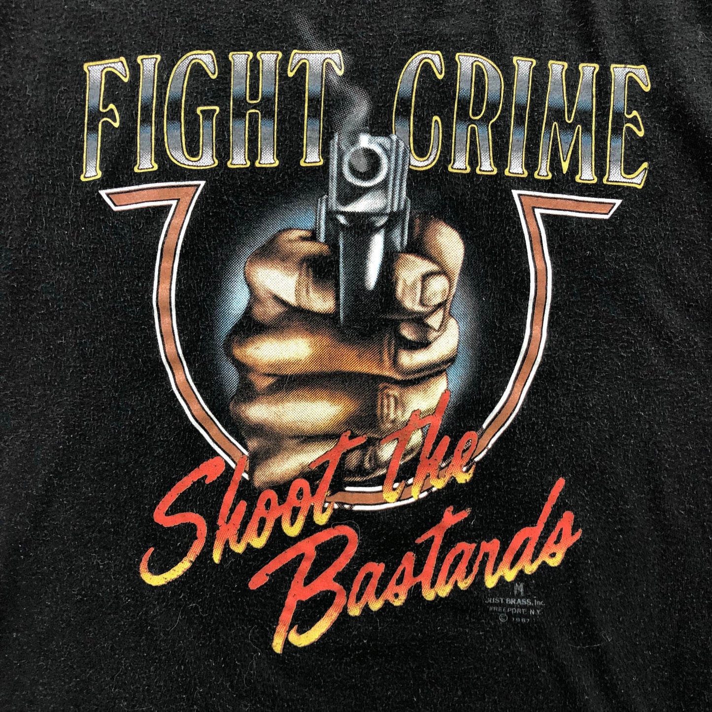 Vintage 80s USA 3D Emblem Fight Crime Shoot The Bastards Single Stitch T Shirt S