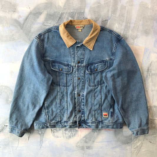 Vintage Work King Corduroy Collar Denim Button Jacket XL