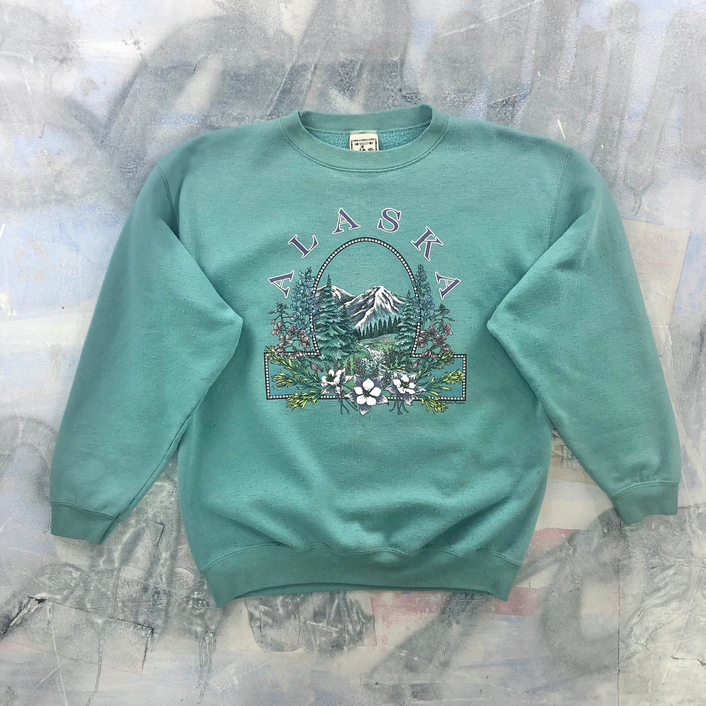 Vintage 90s USA Alaska Prairie Mountain Crewneck Sweatshirt L