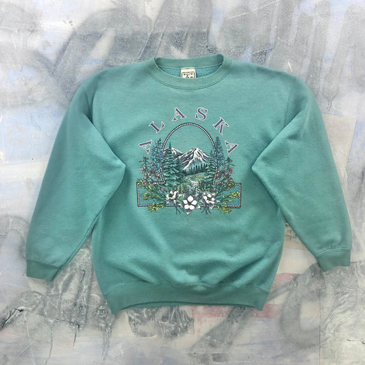 Vintage 90s USA Alaska Prairie Mountain Crewneck Sweatshirt L