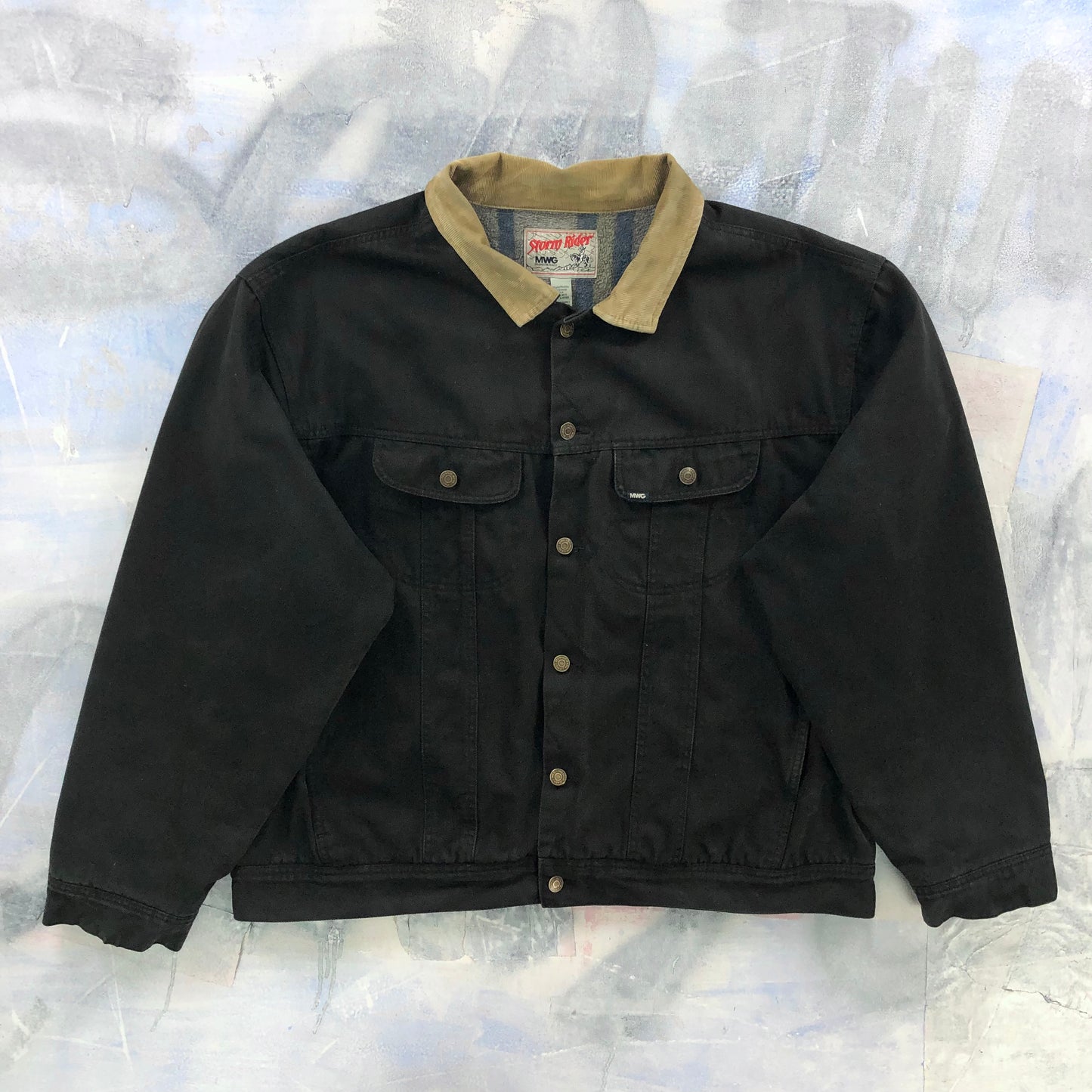 Vintage MWG Storm Rider Blanket Lined Custom Harley Davidson Eagle Patch Denim Button Jacket XXL